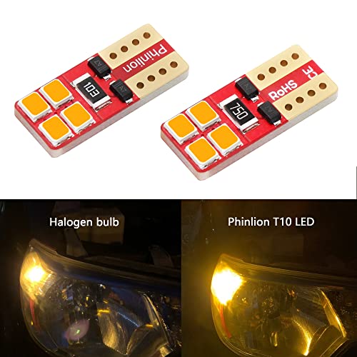 PHINLION 12V T10 168 194 Amber Yellow LED Bulbs, Super bright Minitaure 2835 8-SMD Wedge 12961 12396 Car Interior Dome Map Door Courtesy Side Maker Lights, Pack of 4 - Image 3