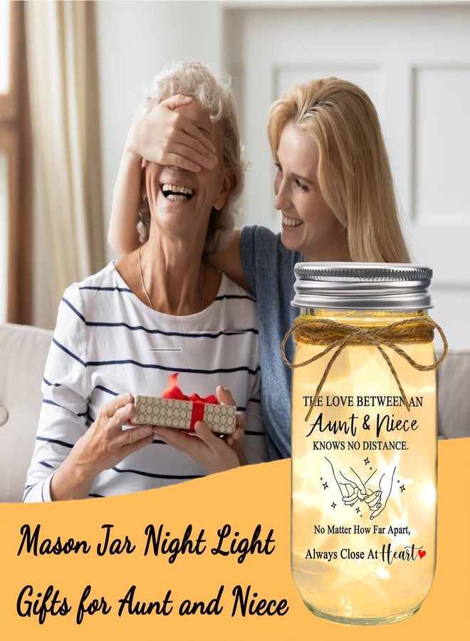 COZITED Aunt Gifts from Niece - The Love Between an Aunt & Niece Knows No Distance Mason Jar Night Light, Aunt Birthday Gift Aunt and Niece Gifts for Aunts Mothers Day Christmas Valentines - Image 5