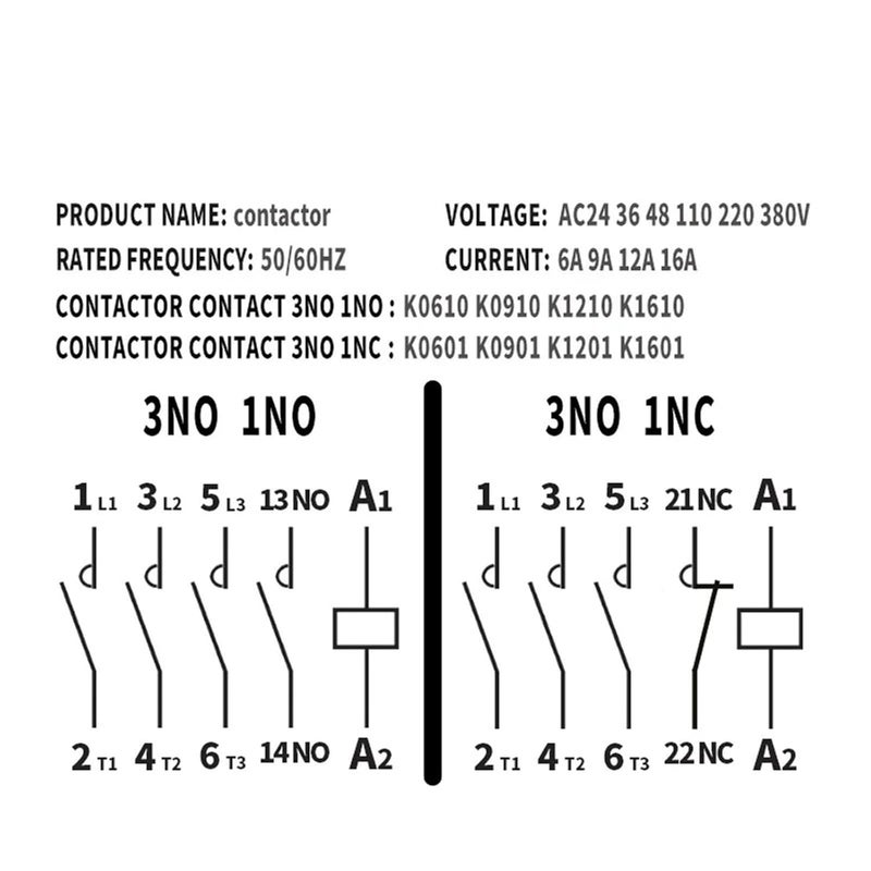 CJX2K1601 AC Contactor 220V Coil Voltage 9A 12A 16A 3 Main 1NO 1NC 230V 110V 24V 50Hz 60Hz - Image 3