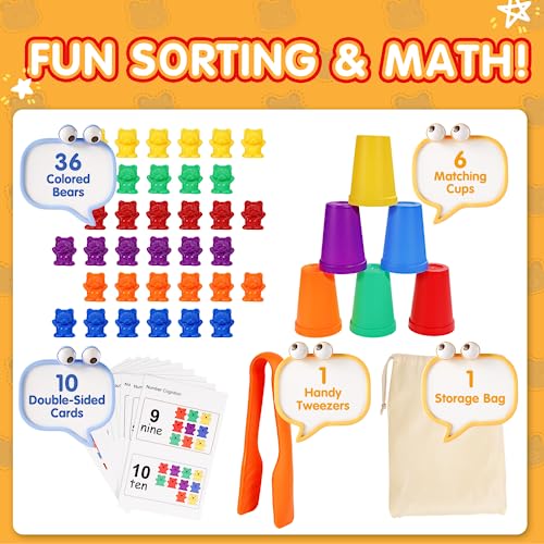Bmag Counting Bears with Matching Sorting Cups, Preschool Learning Toys Color Recognition and Math Learning Games, STEM Educational Toy Gift for Kids Age 3 4 5 Year Old Boys Girls - Image 5