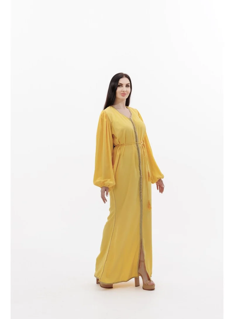HANA & SARA SIMPLE POLYESTER SOLID YELLOW COLOUR ARABIC KAFTAN JALABIYA DRESS