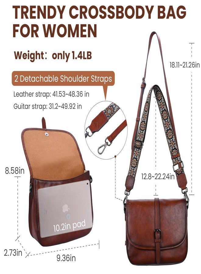 HESHE Geuinue Leather Purses for Women Crossbody Bags Shoulder Handbag Vintage Flap Saddle Purse Travel Cross Body Bag Hobo Satchel with Pockets(Brown) - Image 4