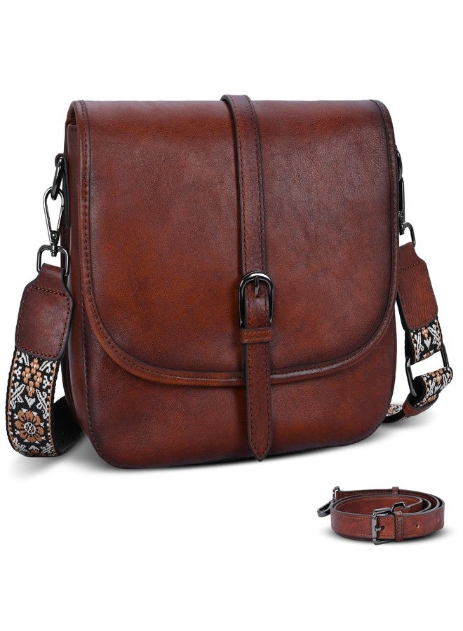 HESHE Geuinue Leather Purses for Women Crossbody Bags Shoulder Handbag Vintage Flap Saddle Purse Travel Cross Body Bag Hobo Satchel with Pockets(Brown) - Image 1