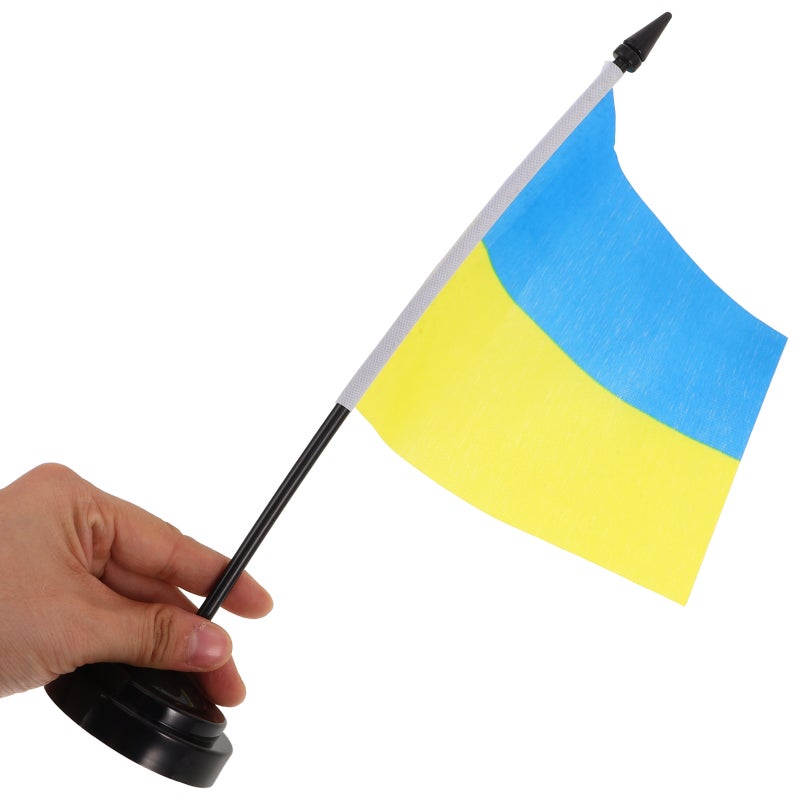 Table Flag Ukrainian Desk Flags with Stick and Base Desktop Ukrainian National Flag Decoration Banner for Office and Home - Image 3