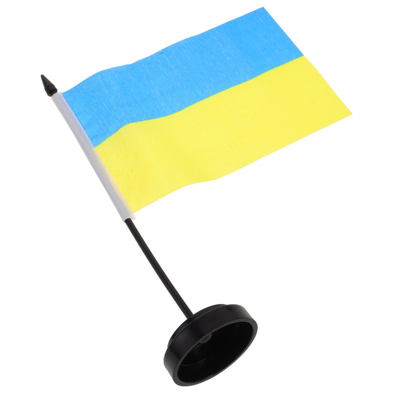 Table Flag Ukrainian Desk Flags with Stick and Base Desktop Ukrainian National Flag Decoration Banner for Office and Home - Image 5