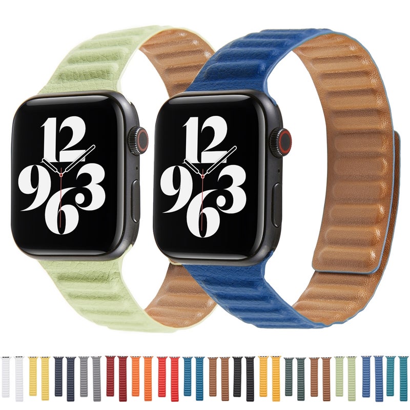 Loop Leather Watch Band For Apple Watch Series 7 45mm / 6 & SE & 5 & 4 44mm / 3 & 2 & 1 42mm(Yellow)