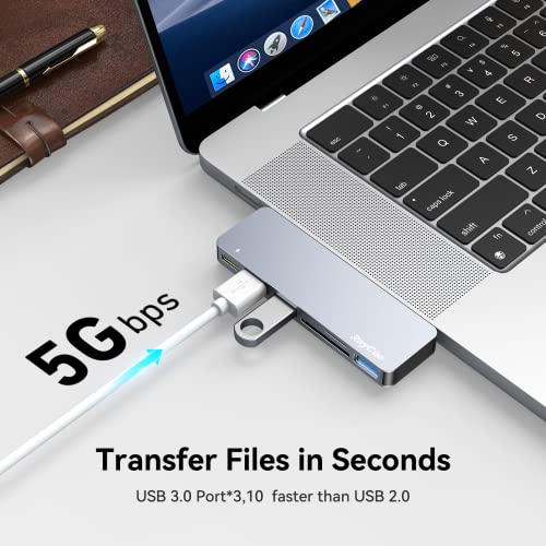 RayCue USB C Hub Adapters for MacBook Pro/MacBook Air M1 M2 M3 2023 2022 2021 2020 2019 13" 14" 15" 16", 6-in-2 Multiport MacBook Adapter with Thunderbolt 3, 3 USB 3.0 Ports, SD/TF Card Reader - Image 3