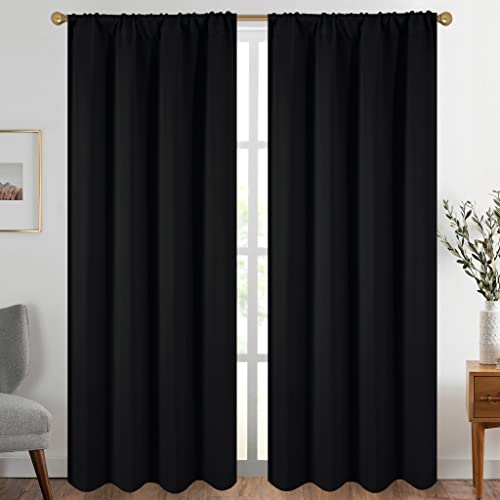 Diraysid Black Blackout Curtains for Bedroom and Living Room Thermal Insulated Room Darkening Curtains Drapes 52 x 95 inch 2 Panels