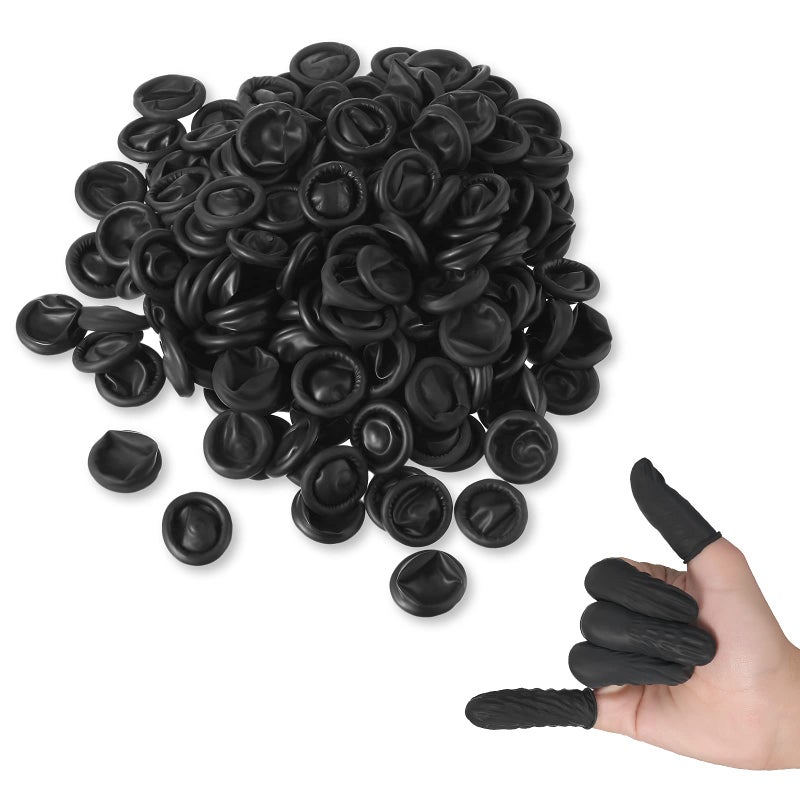 Lauwell 400 Pcs Disposable Latex Finger Cots Protective Fingertips Gloves Black Finger Protectors Sleeves for Industrial, Beauty and More(2.6 x 1.1 Inch) - Image 1