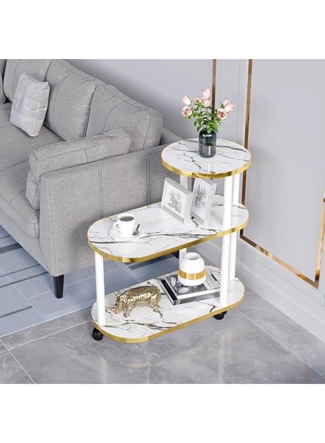 DANIM Tea Coffee Serving Table Modern Stylish Moveable Multi Layer Marble Style Sofa Side Table Great Helper for Home Storage and Decoration Table