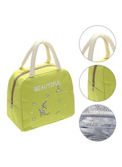 CYTHERIA Portable Canvas Lunch Bag Green/White 25x21x14cm  - Image 5