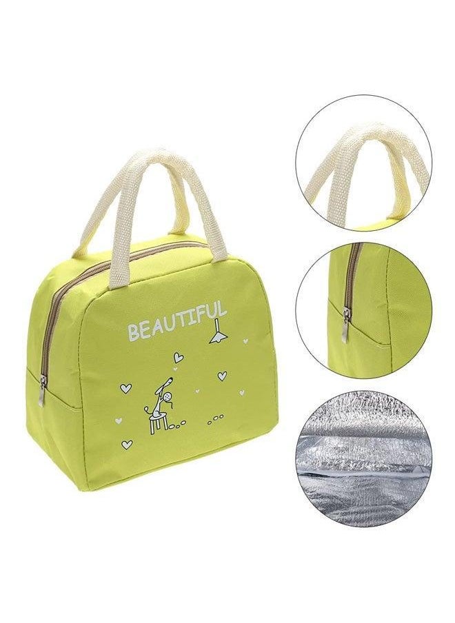 CYTHERIA Portable Canvas Lunch Bag Green/White 25x21x14cm  - Image 5