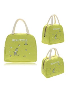 CYTHERIA Portable Canvas Lunch Bag Green/White 25x21x14cm  - Image 2