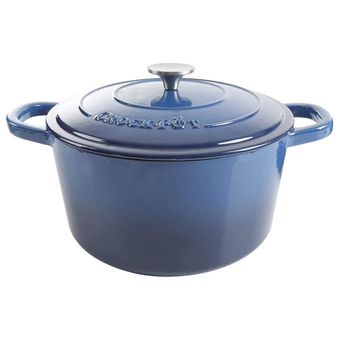 CROCKPOT ARTISAN ROUND ENAMELED CAST IRON DUTCH OVEN 7QUART SAPPHIRE BLUE