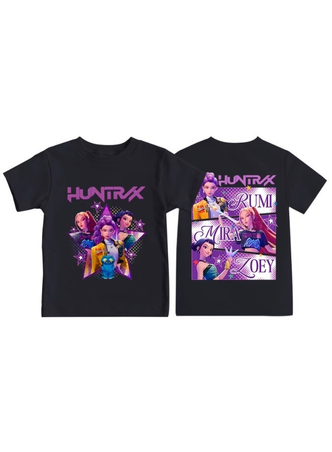 general KPop Demon Hunters anime cartoon print round neck short-sleeved T-shirt casual loose children's top - Image 1