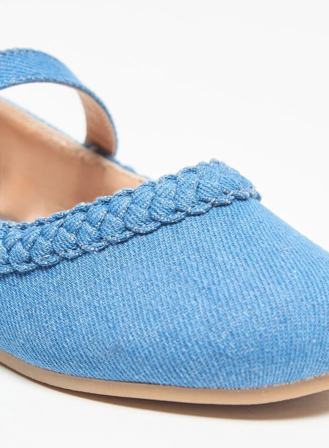 JUNIORS Braided Detail Ballerina Shoes with Hook and Loop Closure