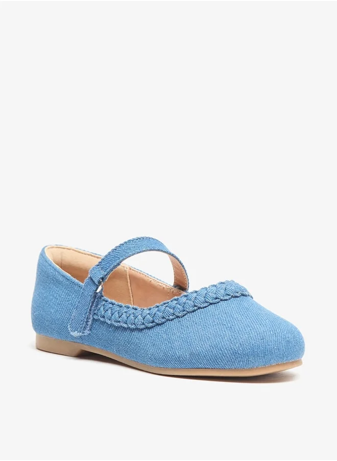 JUNIORS Braided Detail Ballerina Shoes with Hook and Loop Closure