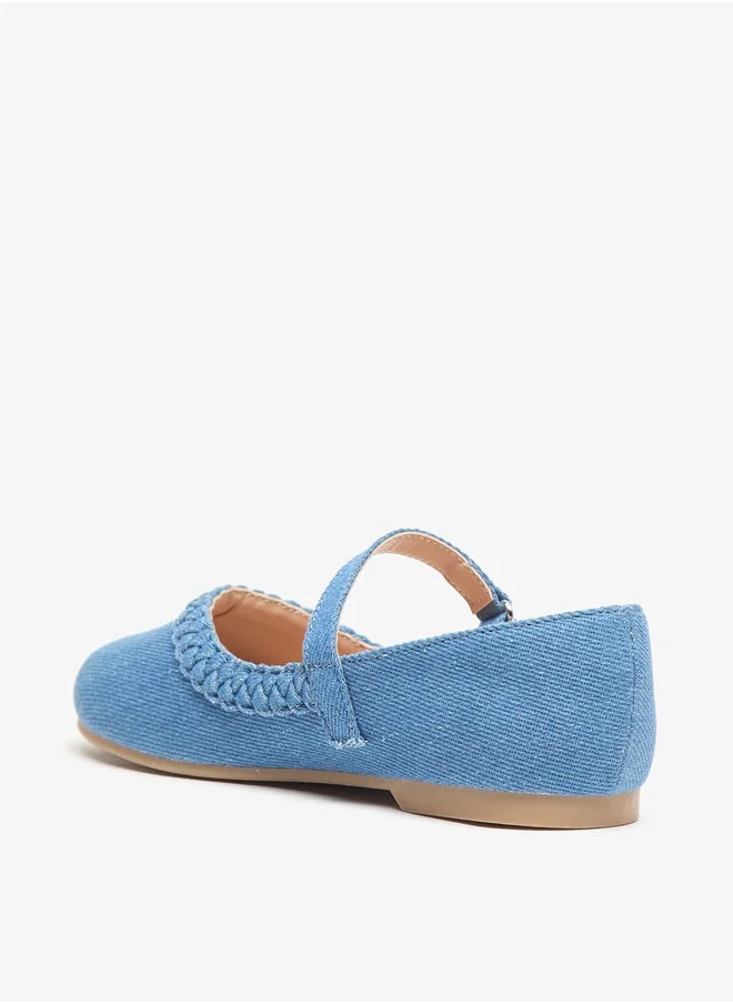 JUNIORS Braided Detail Ballerina Shoes with Hook and Loop Closure