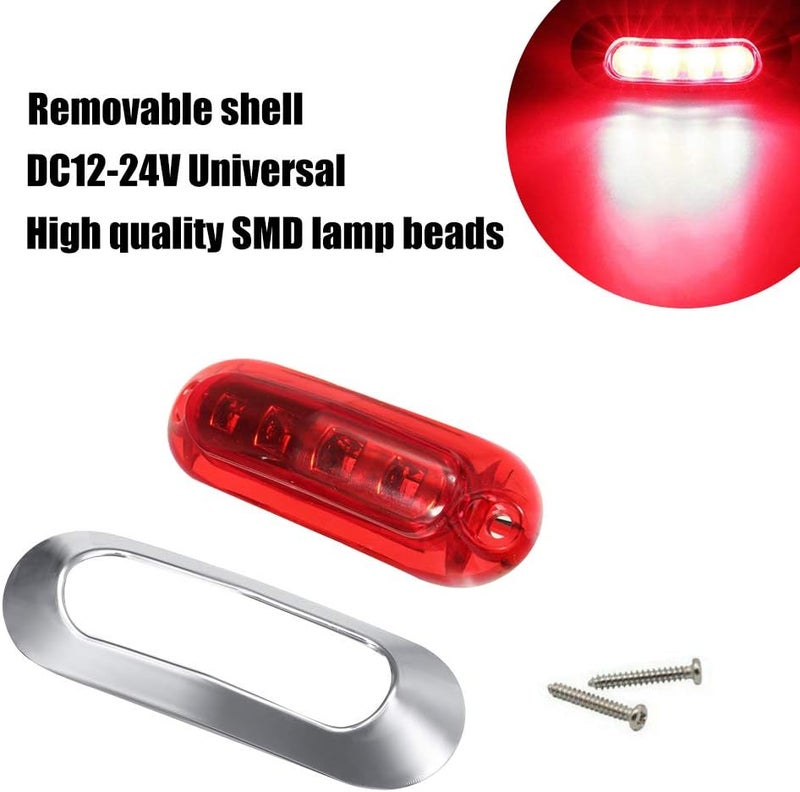 ALFU 10PCS Red DC12V-24V 4 LED Side Marker Indicator Lights Lamp Front Rear Tail Clearance Lamp Interior Lights with Chrome Bezel Universial for Auto Car Bus Truck Lorry Trailer Boat Deck Courtesy - Image 5