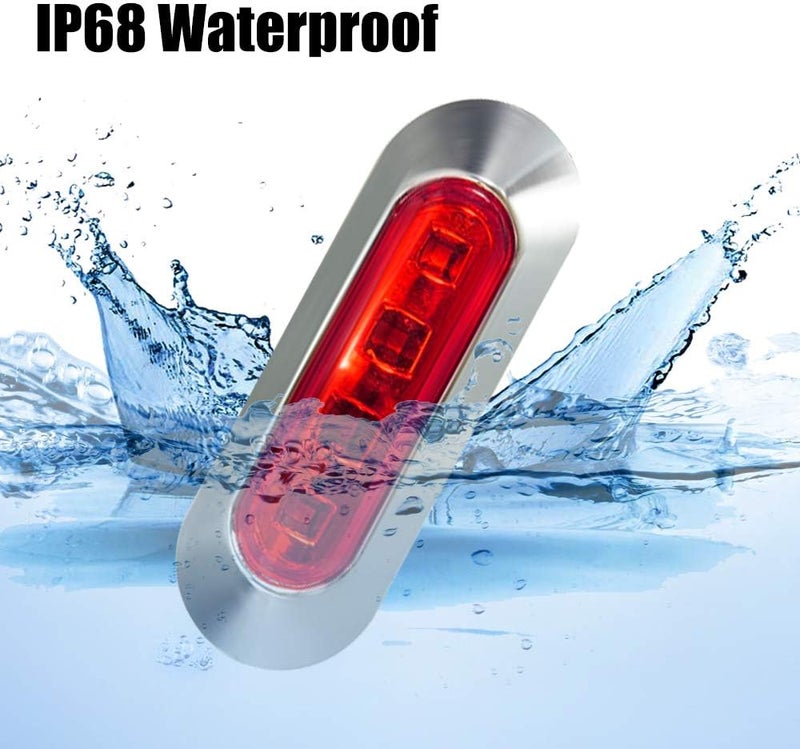 ALFU 10PCS Red DC12V-24V 4 LED Side Marker Indicator Lights Lamp Front Rear Tail Clearance Lamp Interior Lights with Chrome Bezel Universial for Auto Car Bus Truck Lorry Trailer Boat Deck Courtesy - Image 4