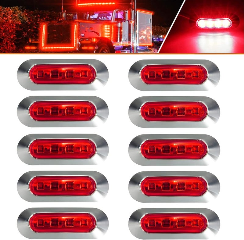 ALFU 10PCS Red DC12V-24V 4 LED Side Marker Indicator Lights Lamp Front Rear Tail Clearance Lamp Interior Lights with Chrome Bezel Universial for Auto Car Bus Truck Lorry Trailer Boat Deck Courtesy - Image 1