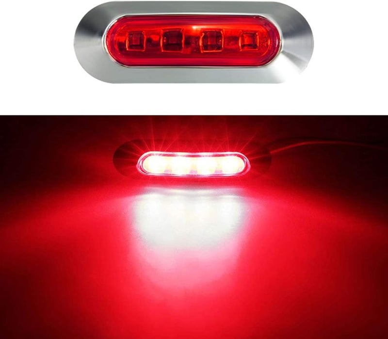 ALFU 10PCS Red DC12V-24V 4 LED Side Marker Indicator Lights Lamp Front Rear Tail Clearance Lamp Interior Lights with Chrome Bezel Universial for Auto Car Bus Truck Lorry Trailer Boat Deck Courtesy - Image 3