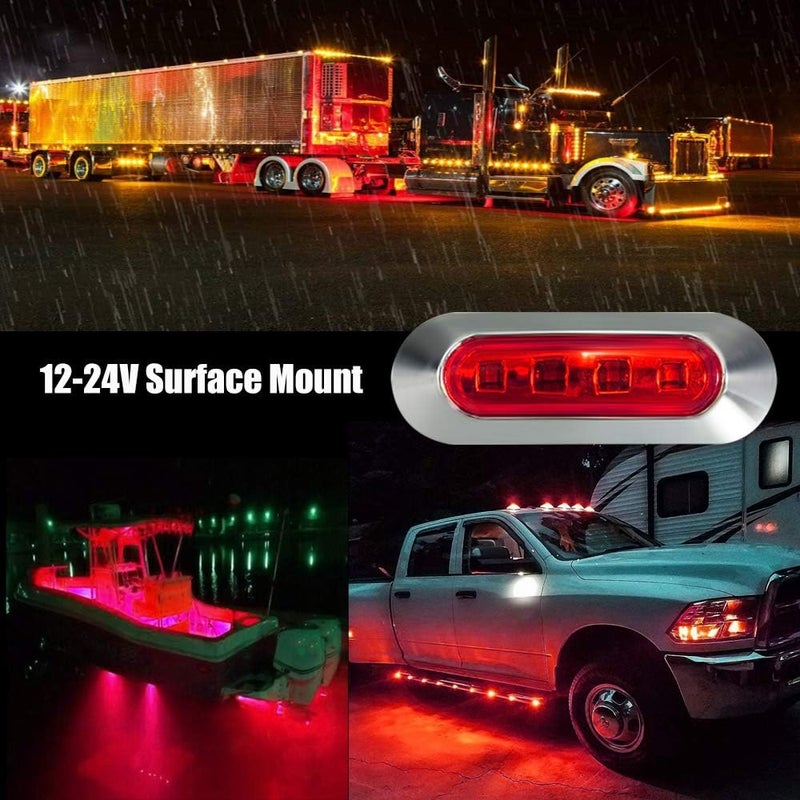 ALFU 10PCS Red DC12V-24V 4 LED Side Marker Indicator Lights Lamp Front Rear Tail Clearance Lamp Interior Lights with Chrome Bezel Universial for Auto Car Bus Truck Lorry Trailer Boat Deck Courtesy - Image 2
