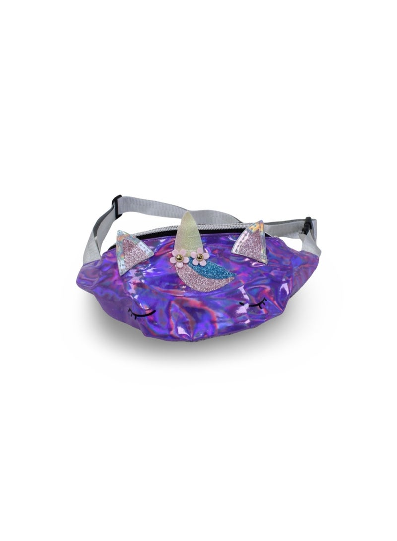 Waist Bag – Shiny Purple with Unicorn Design - Image 1