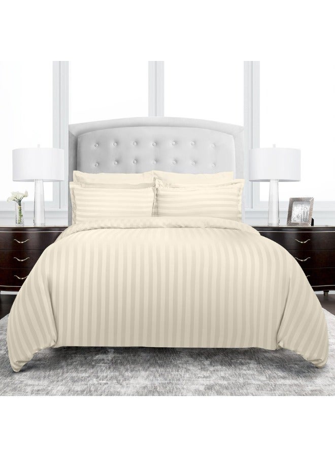 TW Premier Hotel Duvet Cover Single Size Stripe 4 Pcs Set - 1 Duvet Cover 160x220cm (Without Filling), 1 Fitted Sheet 120x200+30cm, 2 Oxford Pillow Cases 48x74+5cm, Super Soft Quilt Cover - Image 1