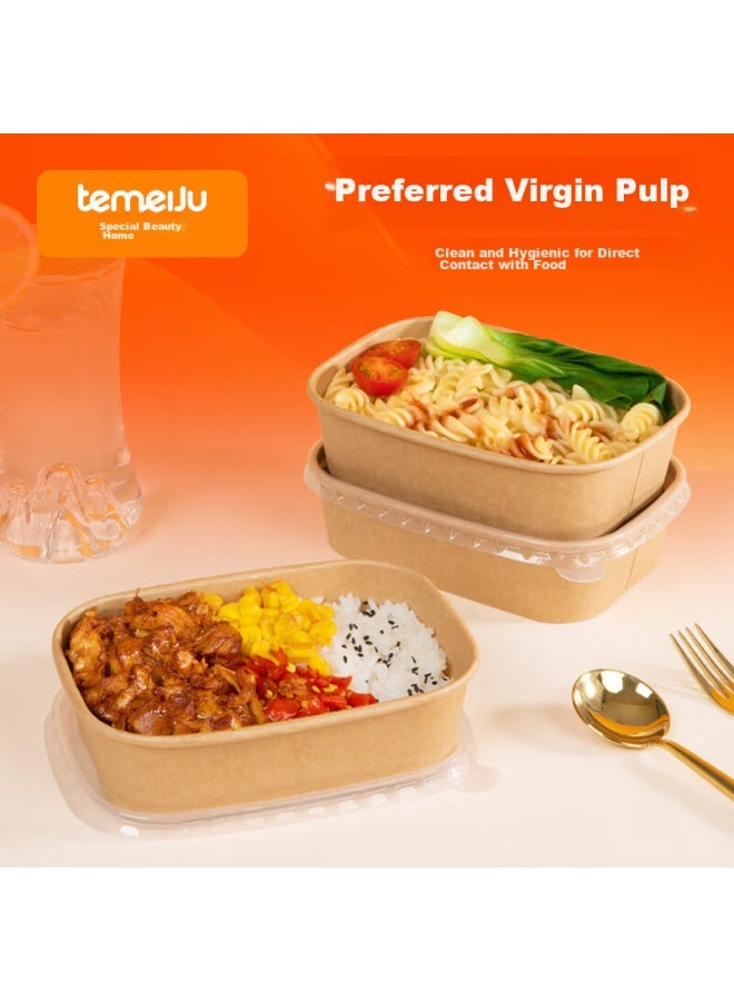 Temeiju Disposable Food Containers, Kraft Paper, Thickened, Biodegradable, With Lids, Takeout Boxes, Picnic Boxes, Camping Utensils, 20 Sets, 500 Model - Image 2