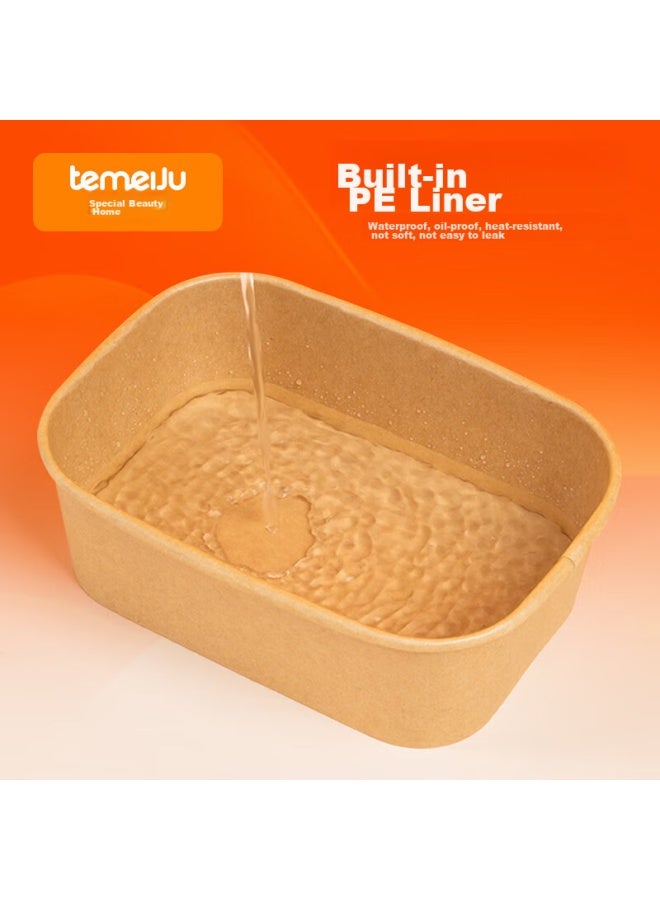 Temeiju Disposable Food Containers, Kraft Paper, Thickened, Biodegradable, With Lids, Takeout Boxes, Picnic Boxes, Camping Utensils, 20 Sets, 500 Model - Image 5
