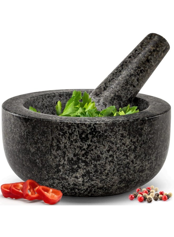 Heavy Duty Large Mortar and Pestle Set,100% Granite, Non Slip Base, Make Fresh Guacamole, Salsa, Pesto, Stone Grinder Bowl, Herb Crusher, Spice Grinder, 2 Cup, 6.3 Inch Size - Image 1