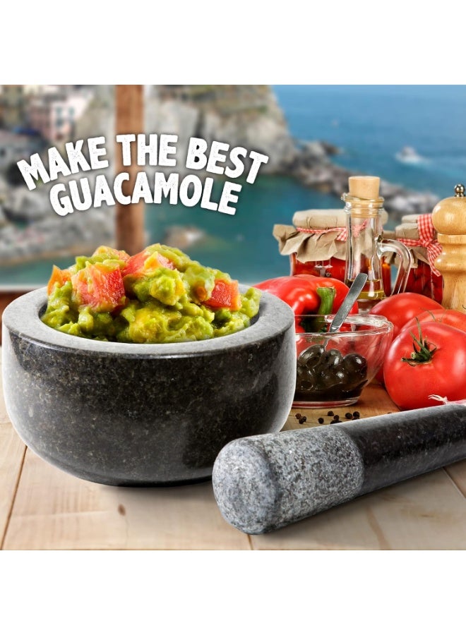 Heavy Duty Large Mortar and Pestle Set,100% Granite, Non Slip Base, Make Fresh Guacamole, Salsa, Pesto, Stone Grinder Bowl, Herb Crusher, Spice Grinder, 2 Cup, 6.3 Inch Size - Image 5