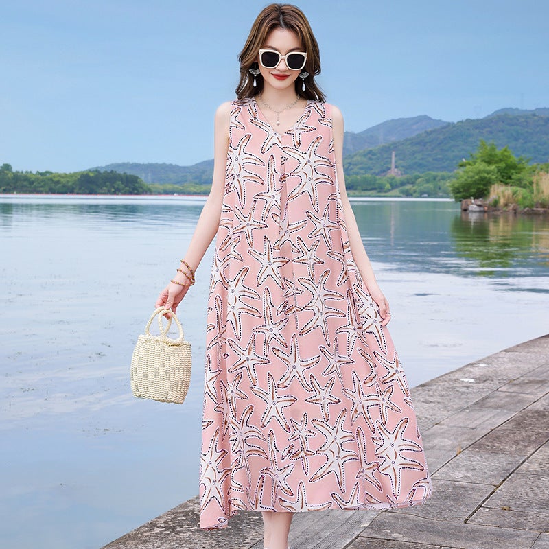 Plus Size Viscose Floral Sleeveless Dress, Loose Fit, Beach Vacation - Image 3