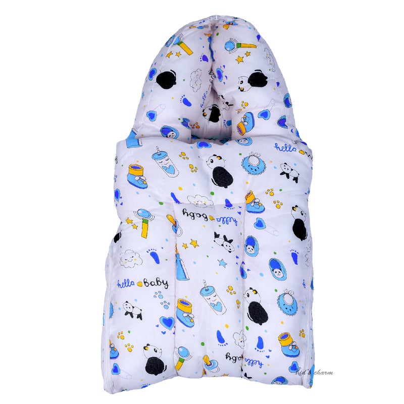 Infans Mini Panda Mega 3 in 1 Baby's Cotton Bed Cum Carry Bed Printed Baby Sleeping Bag-Baby Bed-Infant Portable for Unisex Easily Portable, Light Weight Carry for New Born 4-8 Months Old(Blue) - Image 1
