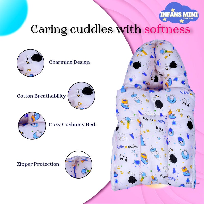 Infans Mini Panda Mega 3 in 1 Baby's Cotton Bed Cum Carry Bed Printed Baby Sleeping Bag-Baby Bed-Infant Portable for Unisex Easily Portable, Light Weight Carry for New Born 4-8 Months Old(Blue) - Image 4