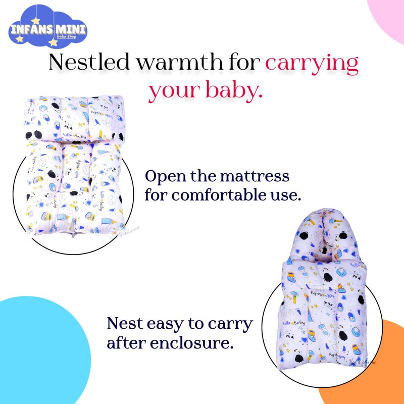 Infans Mini Panda Mega 3 in 1 Baby's Cotton Bed Cum Carry Bed Printed Baby Sleeping Bag-Baby Bed-Infant Portable for Unisex Easily Portable, Light Weight Carry for New Born 4-8 Months Old(Blue) - Image 3