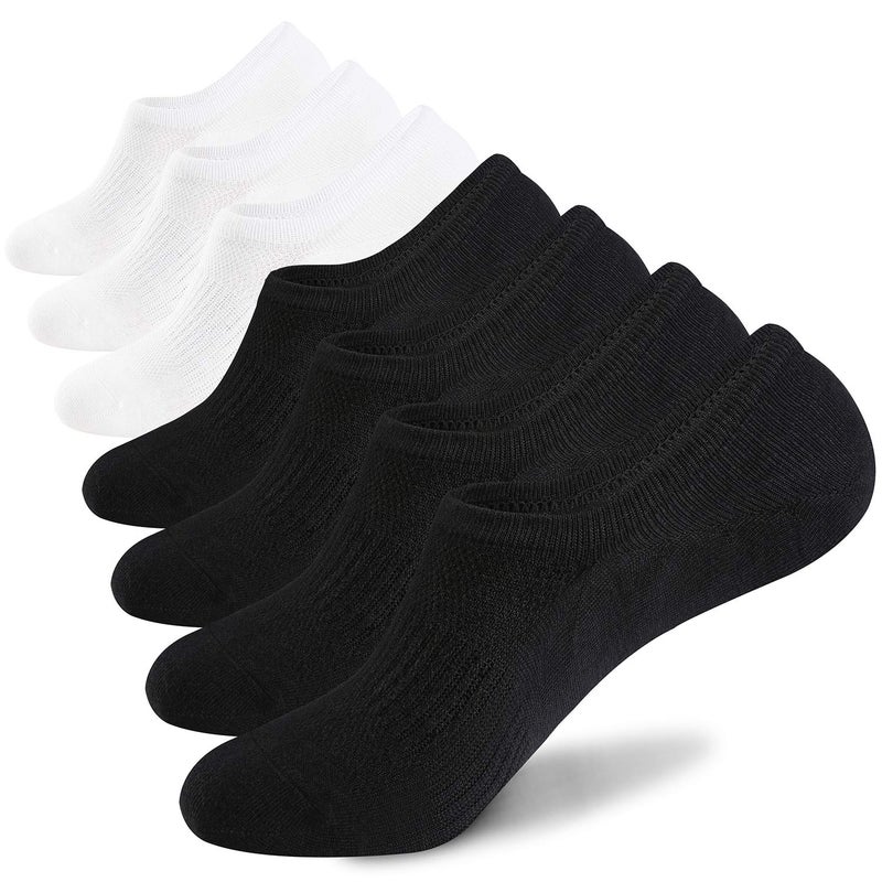 WANDER No Show Socks Mens 7 Pairs Cotton Thin Non Slip Low Cut Mens Invisible Casual Socks (4black+3white, Size 9-11)