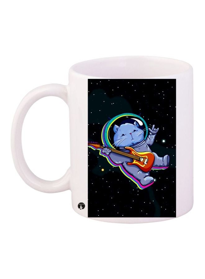 Space Hamster Printed Coffee Mug White/Black/Blue 11ounce