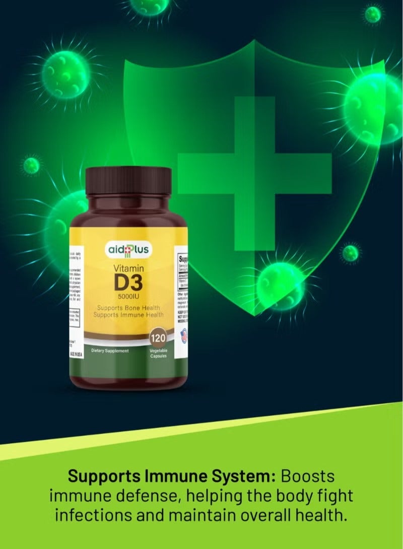 AID PLUS Vitamin D3 5000 Iu – 90 Tablets, Immune Support, Bone Health, And Mood Enhancement - Image 1