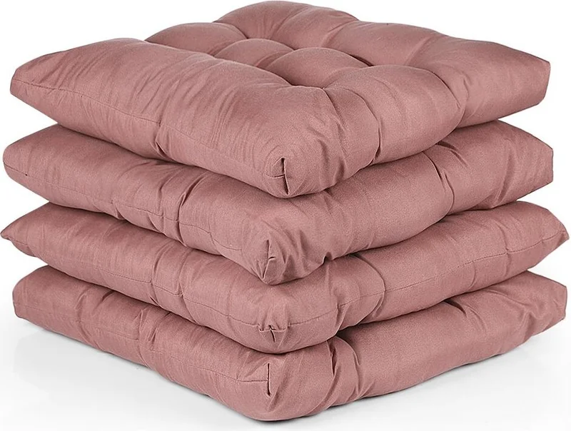 Bluenity 4-Piece Pouf Soft Chair Cushion 6 Quilted 42X42 cm Pink