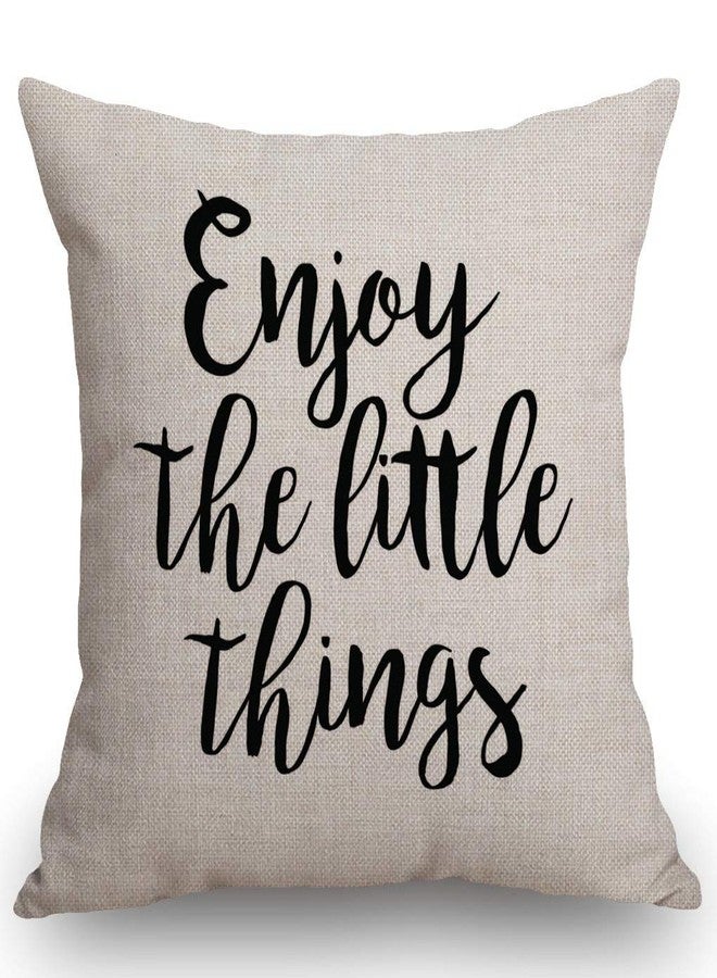 SSOIU Quote Saying Decor Throw Pillow Covers Enjoy The Little Things with Motivational Words Cotton Linen Decorative Pillow Covers for Home Sofa Bed Room Pillowcase 18"x18" - Image 1