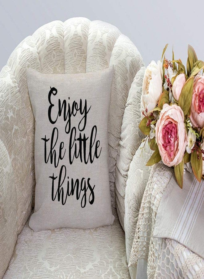 SSOIU Quote Saying Decor Throw Pillow Covers Enjoy The Little Things with Motivational Words Cotton Linen Decorative Pillow Covers for Home Sofa Bed Room Pillowcase 18"x18" - Image 2