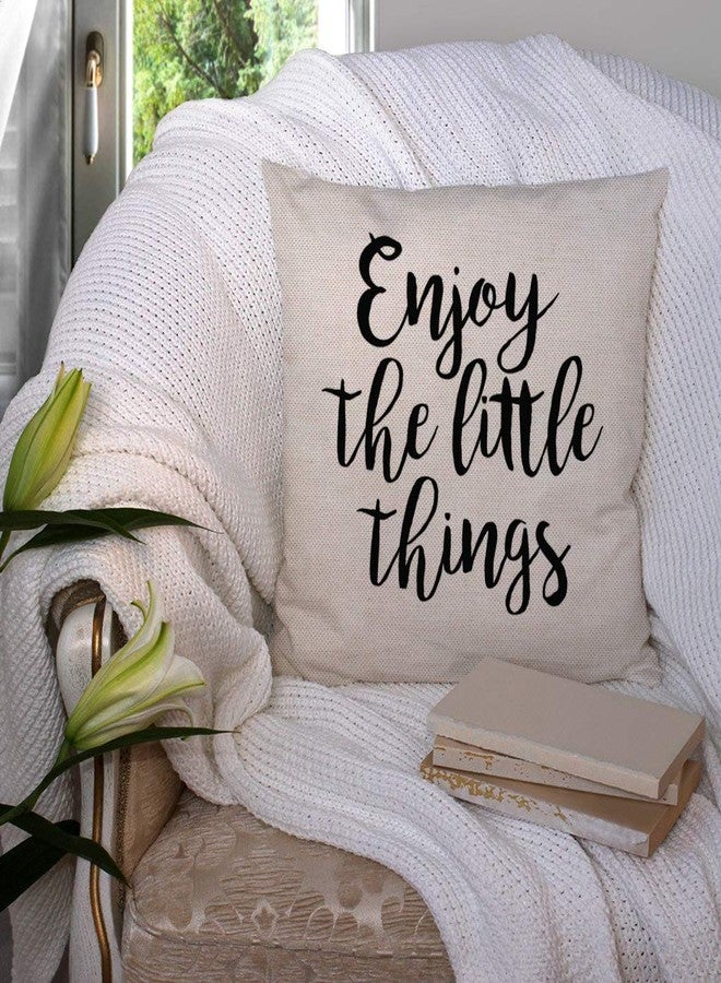 SSOIU Quote Saying Decor Throw Pillow Covers Enjoy The Little Things with Motivational Words Cotton Linen Decorative Pillow Covers for Home Sofa Bed Room Pillowcase 18"x18" - Image 3