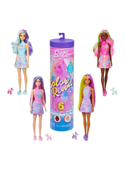 Barbie Color Reveal Doll & Accessories, Balloon Animals Series, 6 Surprises Include Color Change & Mini Balloon Animal (Styles May Vary)