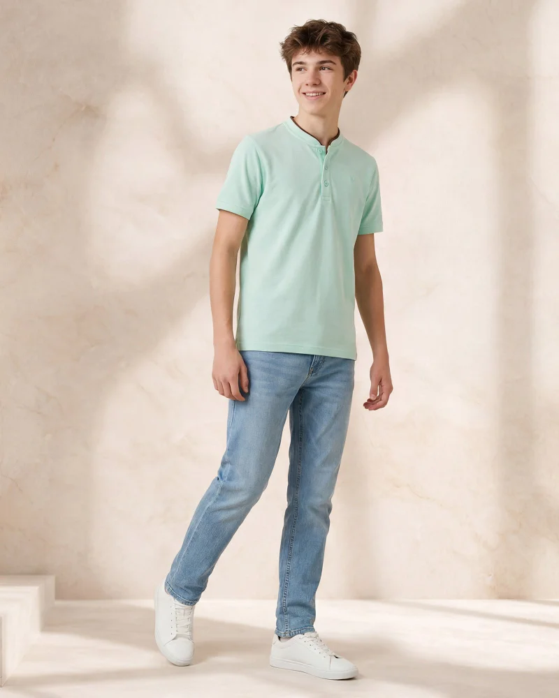 ردتاغ Boys Mint Mandarin Collar T-shirt
