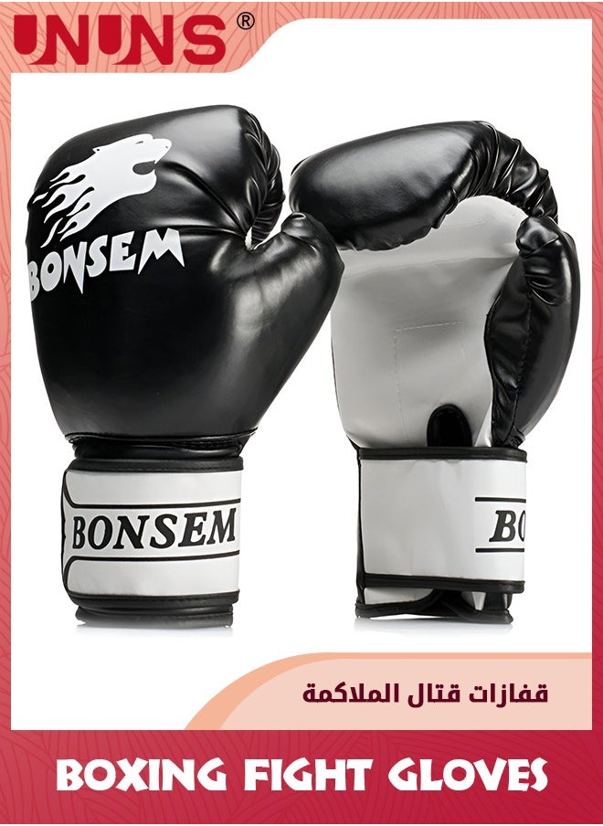 UNUNS - Boxing Gloves,10oz Kickboxing Gloves,Leather Punching Bag Gloves,Full Finger Punching Mitts Training Gloves,Muay Thai Gloves,Junior Sparring Training Boxing Equipment,Heavy Bag Gloves For Men Women - Image 1