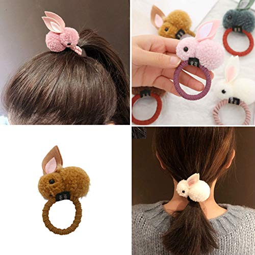 Aysekone 5 Pack Stuffed Rabbit Style Hair Bands Hair Scrunchies Hair Elastics Ties Ropes Felt Plush Bunny Ponytail Holders - Image 3