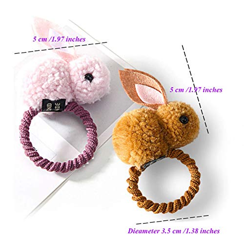 Aysekone 5 Pack Stuffed Rabbit Style Hair Bands Hair Scrunchies Hair Elastics Ties Ropes Felt Plush Bunny Ponytail Holders - Image 5