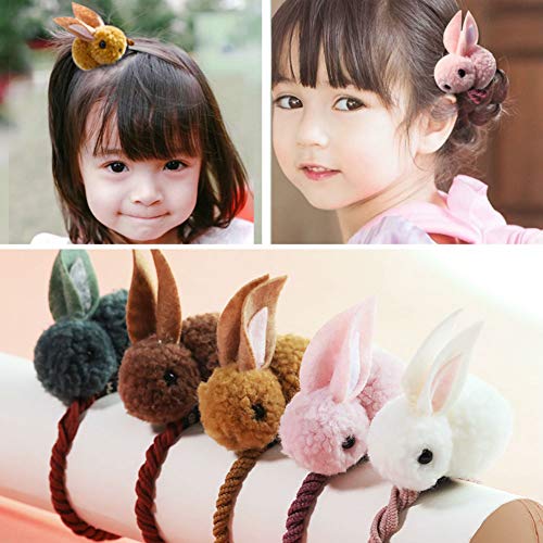Aysekone 5 Pack Stuffed Rabbit Style Hair Bands Hair Scrunchies Hair Elastics Ties Ropes Felt Plush Bunny Ponytail Holders - Image 1